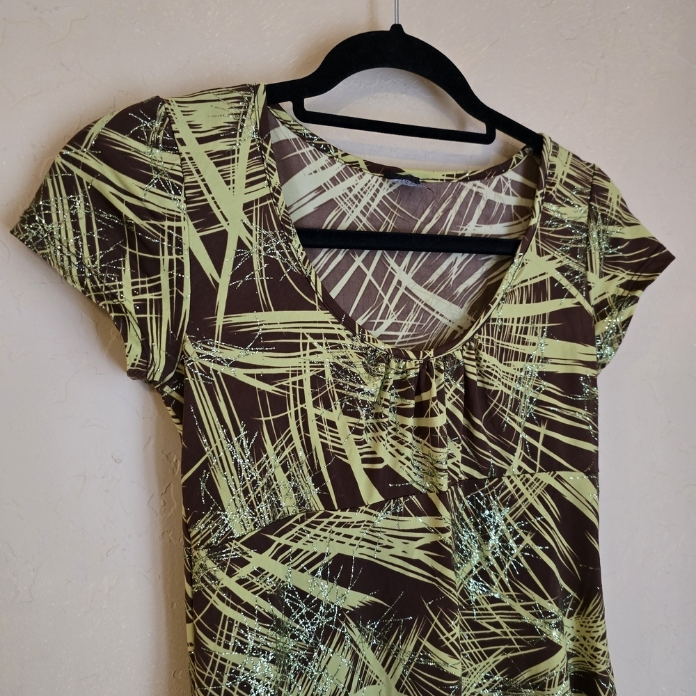 Teenie Weenie Brown & Lime Green Abstract Print Top Lizzy Mcguire Y2kpop - Picture 11 of 13